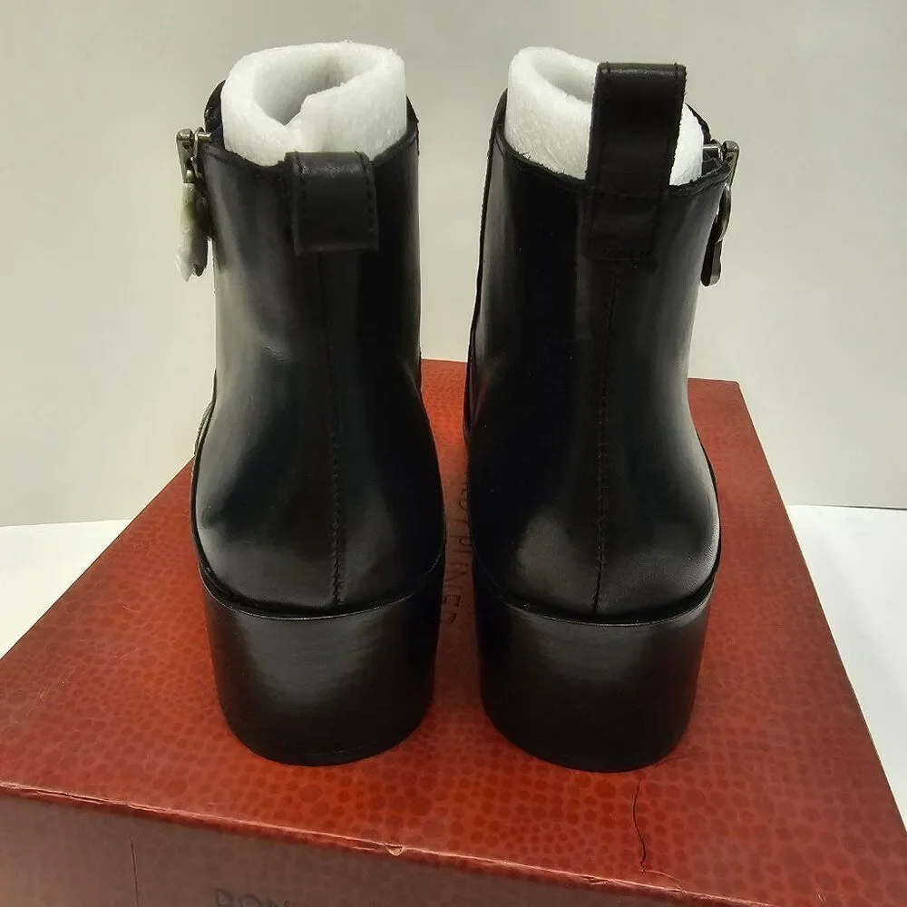 NWT $Donald J Pliner Dante Black Leather Pointy Toe Ankle Zip Bootie Size 9.5